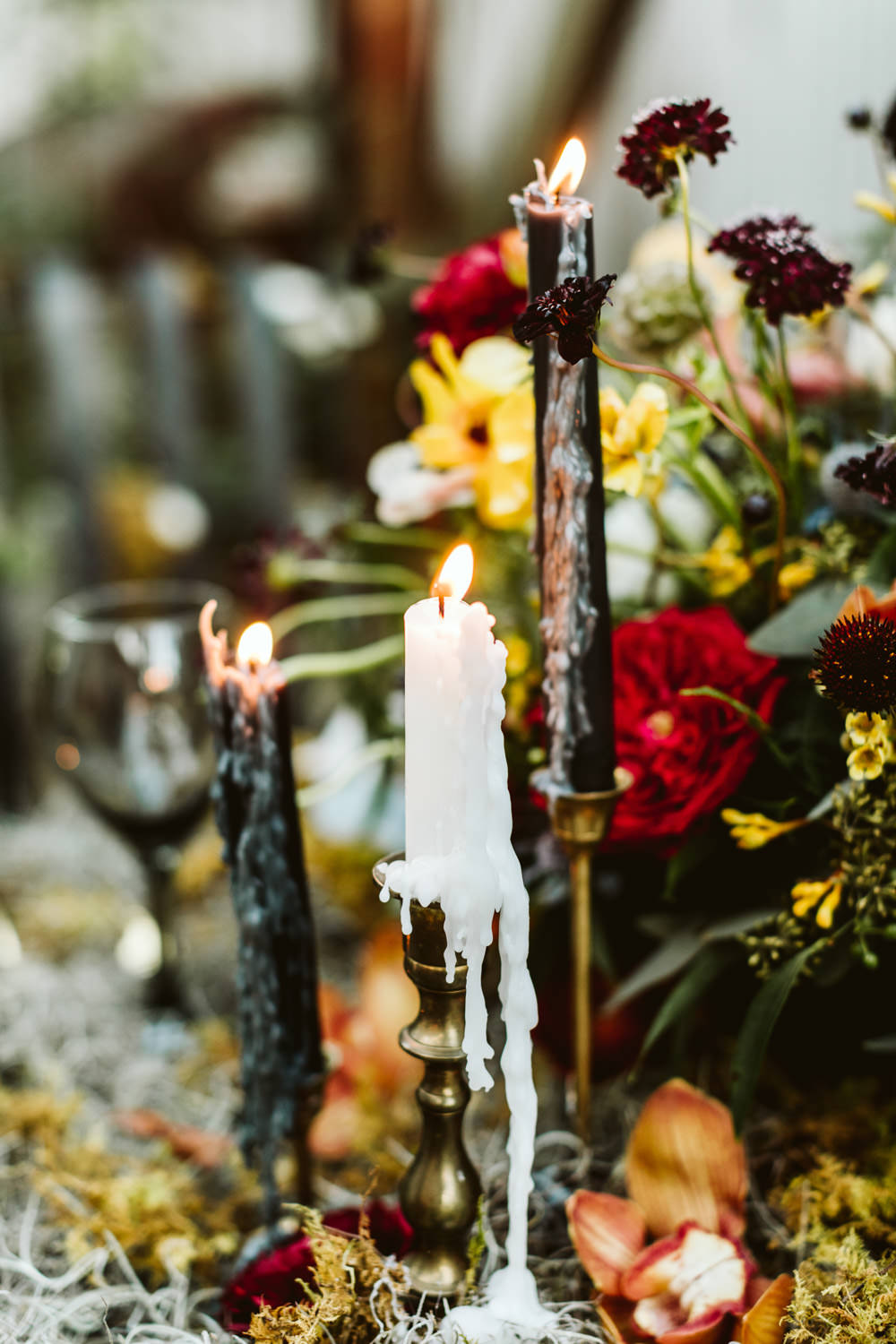 Sweetheart Table Tablescape Flowers Candles Halloween Wedding Ideas Megan Morales Photography