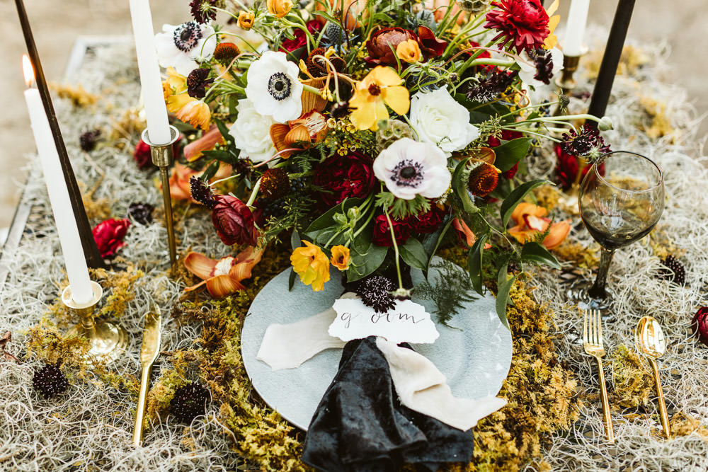 Place Setting Napkin Calligraphy Place Card Name Halloween Wedding Ideas Megan Morales Photography