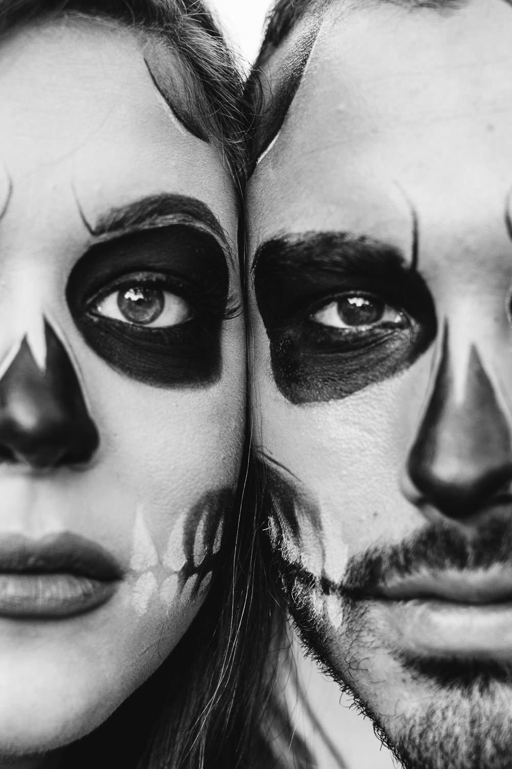Skeleton Face Paint Bride Groom Halloween Wedding Ideas Megan Morales Photography