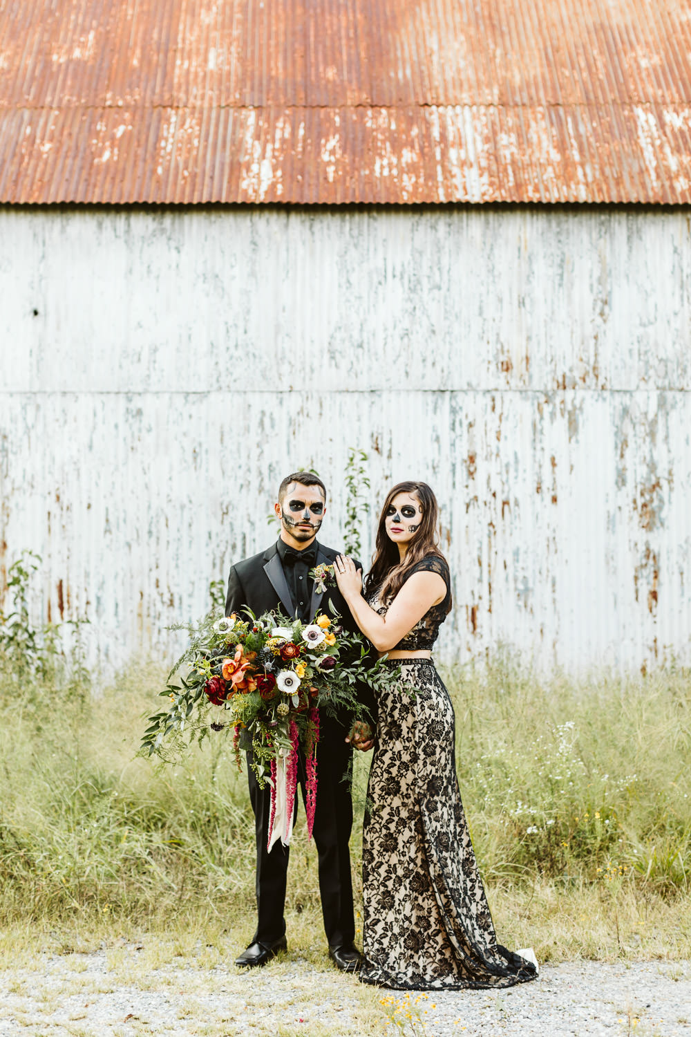 Bride Bridal Dress Gown Top Skirt Separates Black Lace Halloween Wedding Ideas Megan Morales Photography