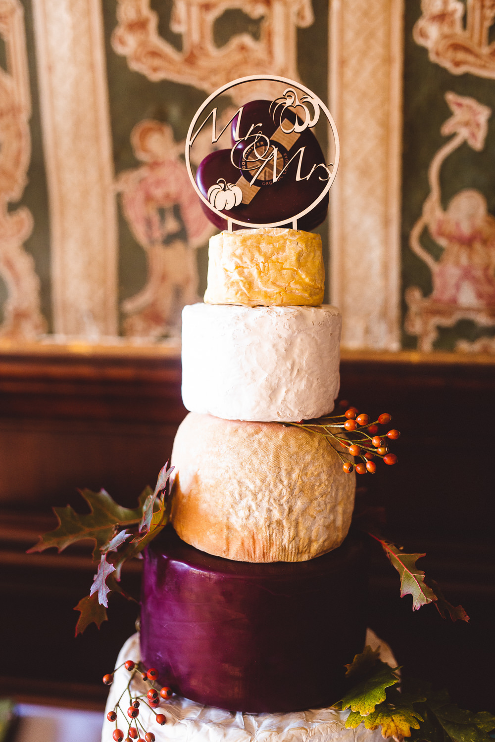 Cheese Tower Cake Stack Log Laser Cut Topper Halloween Wedding Nicola Casey Photography