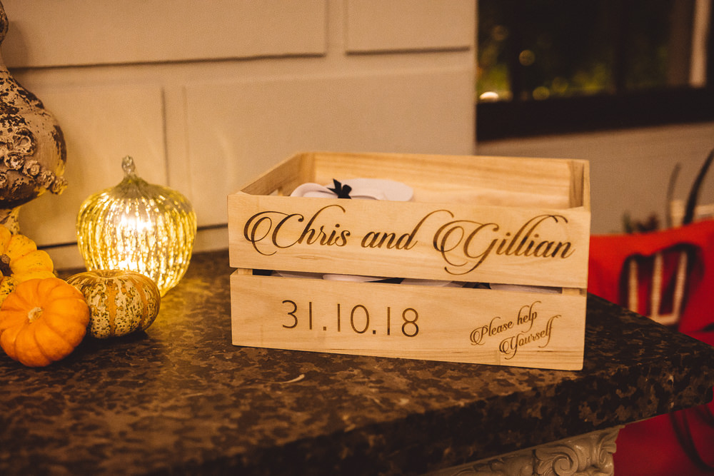 Wooden Crate Cards Halloween Wedding Nicola Casey Photography