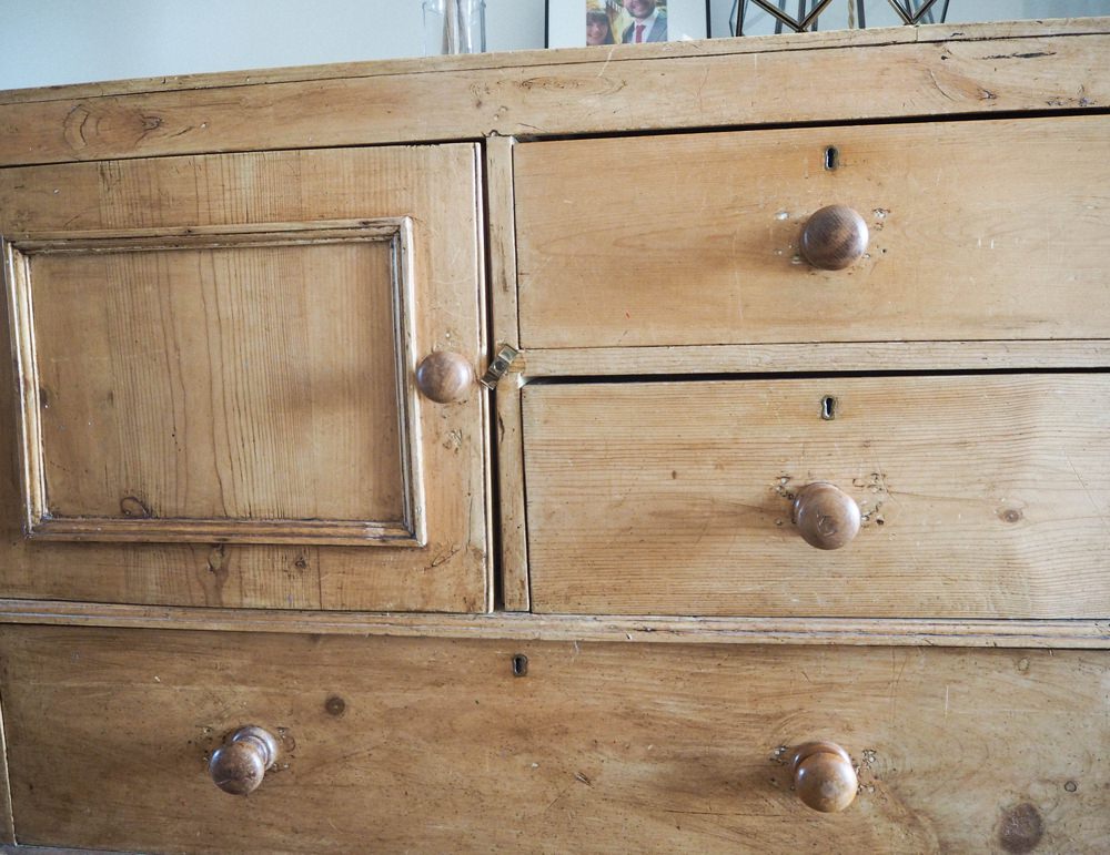 Hallway Renovation 1930s Antique Pine Chest of Drawers Glass Table Lamp Picture Frame Glass Bottle Pampas Grass Art Work Painting