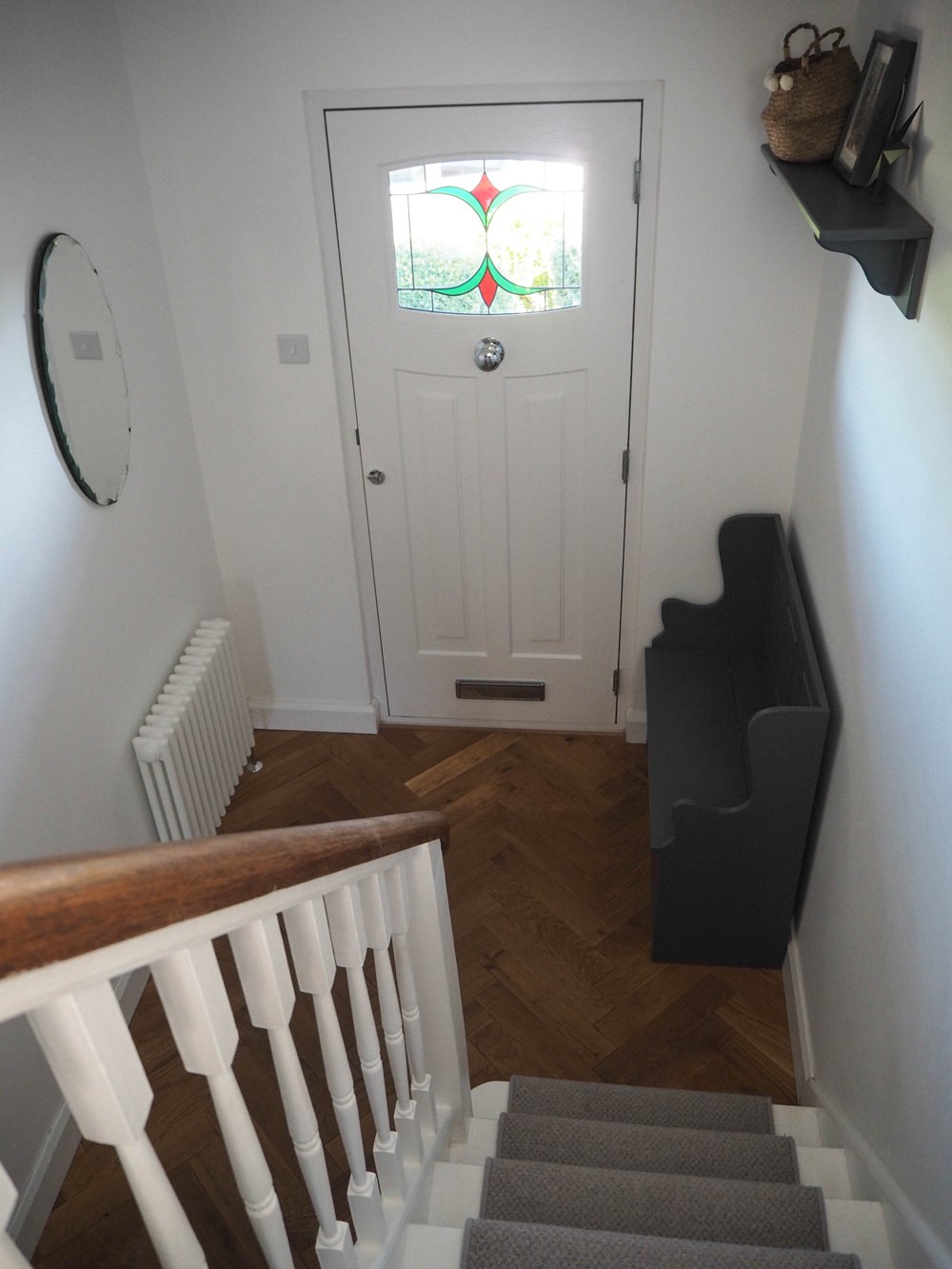 Hallway Renovation 1930s Stairs Herringbone Parquet Floor Oak Stair Runner