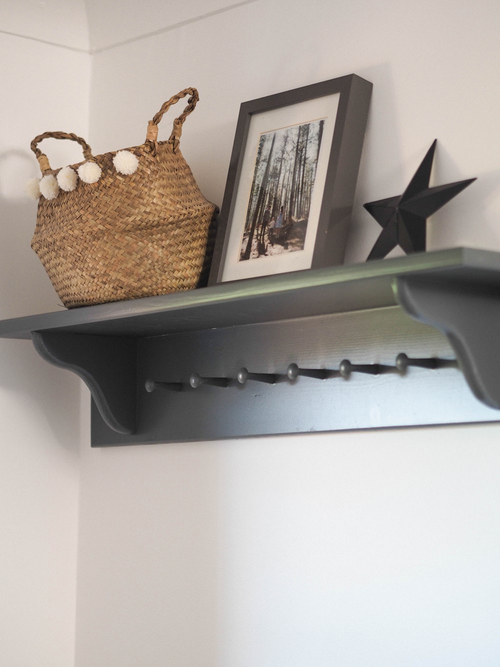 Hallway Renovation 1930s Peg Shelf Hall Dark Grey Belly Basket Pom Pom Barn Star