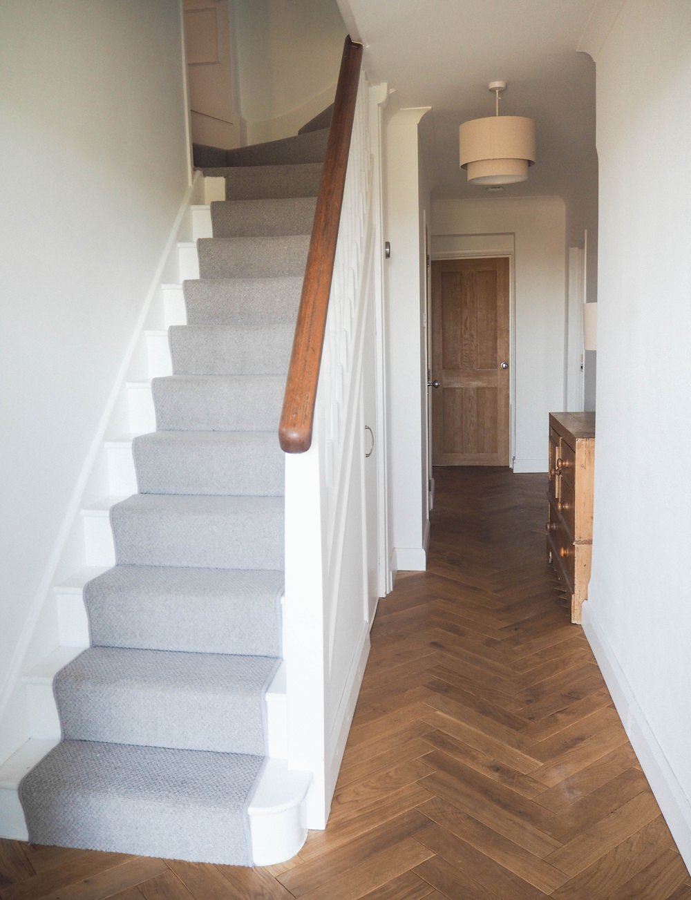 Hallway Renovation 1930s Stairs Herringbone Parquet Floor Oak Stair Runner