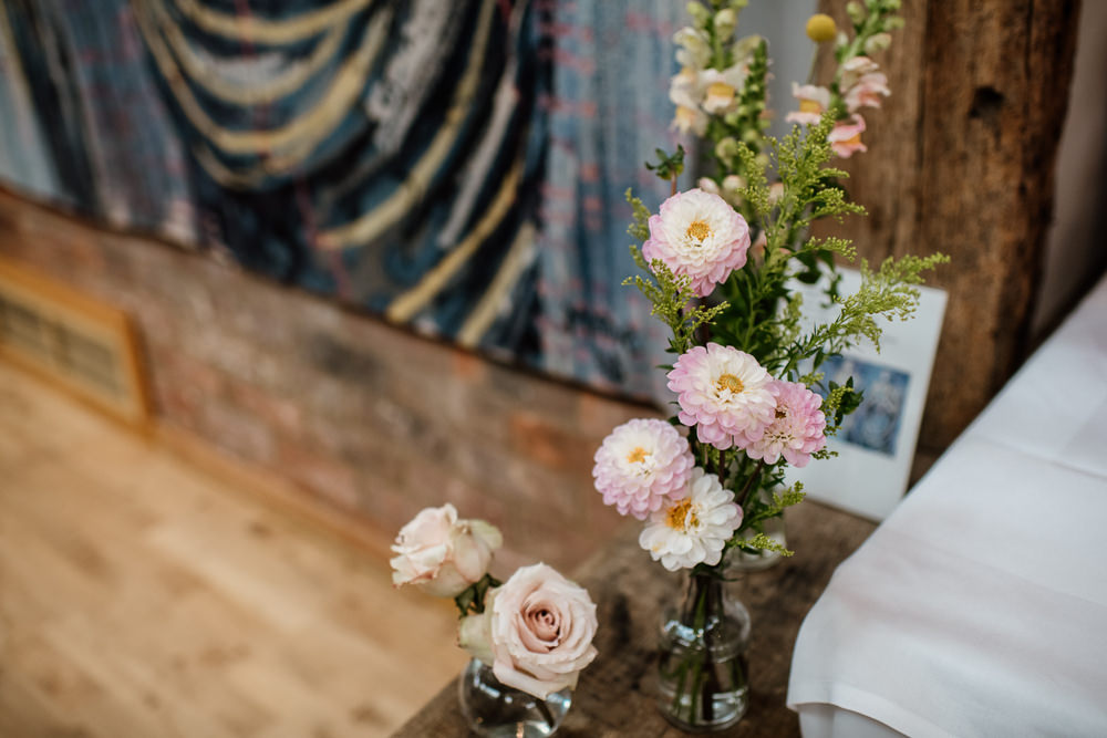Bottle Flowers Pale Pink Henry Moore Wedding Ellie Gillard Photography