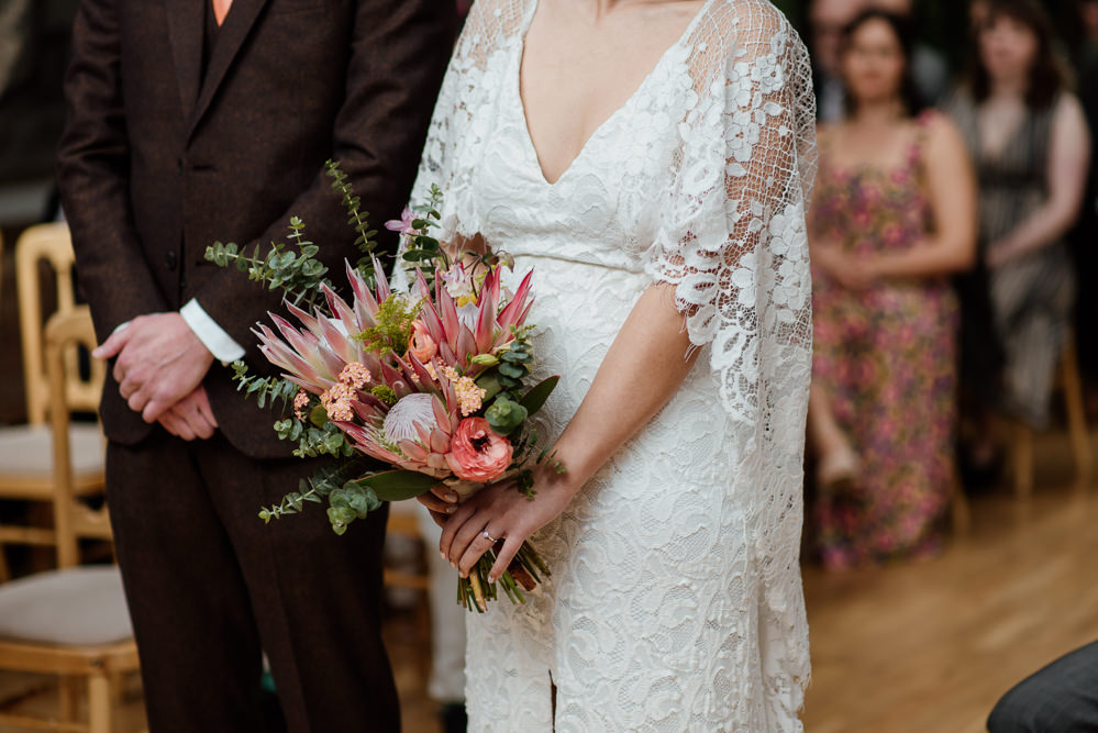 Bouquet Flowers Bride Bridal King Protea Craspedia Eucalyptus Henry Moore Wedding Ellie Gillard Photography