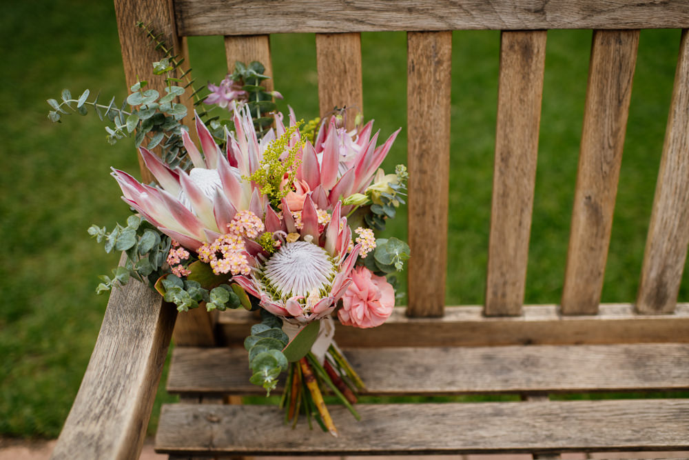 Bouquet Flowers Bride Bridal King Protea Craspedia Eucalyptus Henry Moore Wedding Ellie Gillard Photography