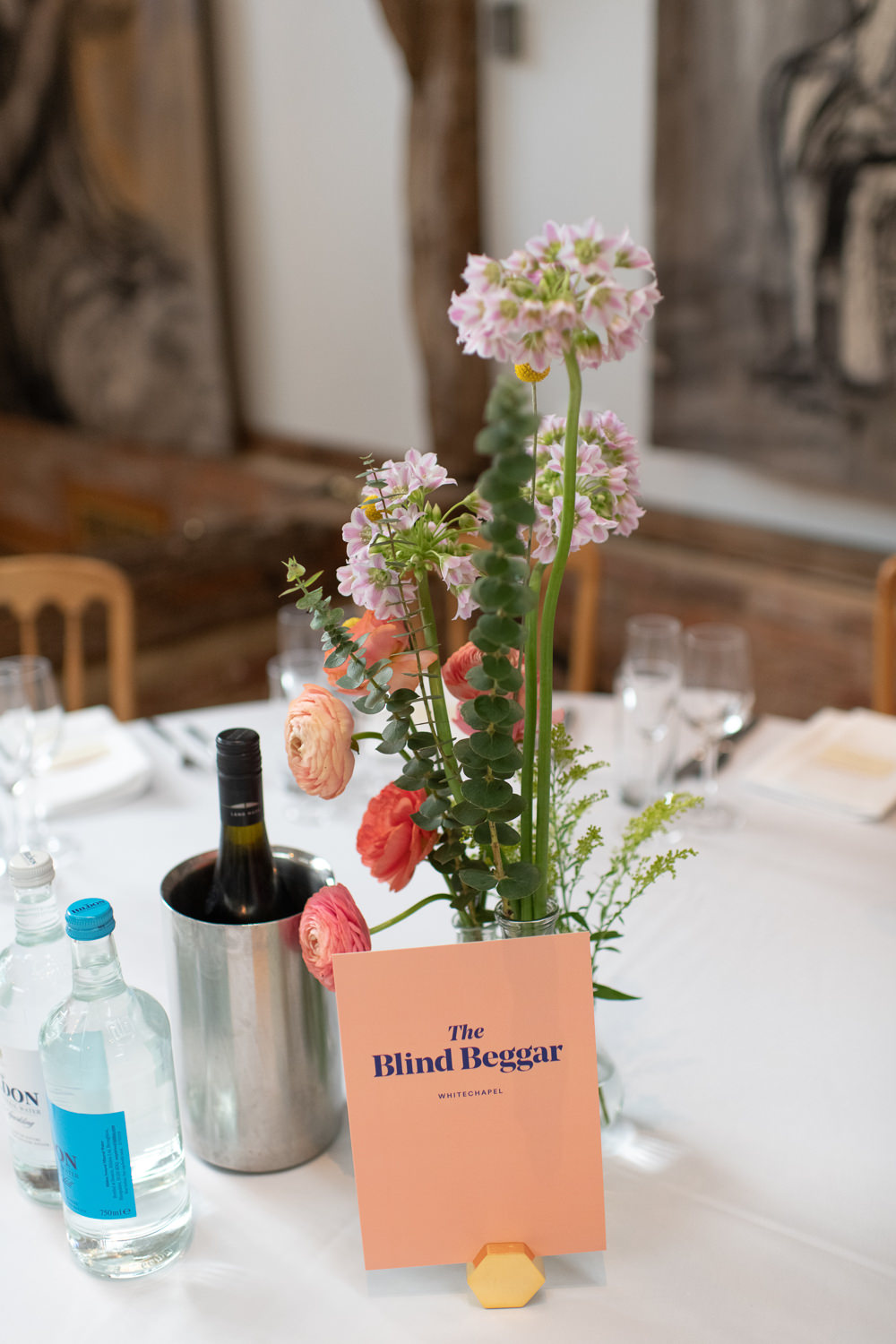 Table Flowers Pink Graphic Table Names Bottle Decor Henry Moore Wedding Ellie Gillard Photography