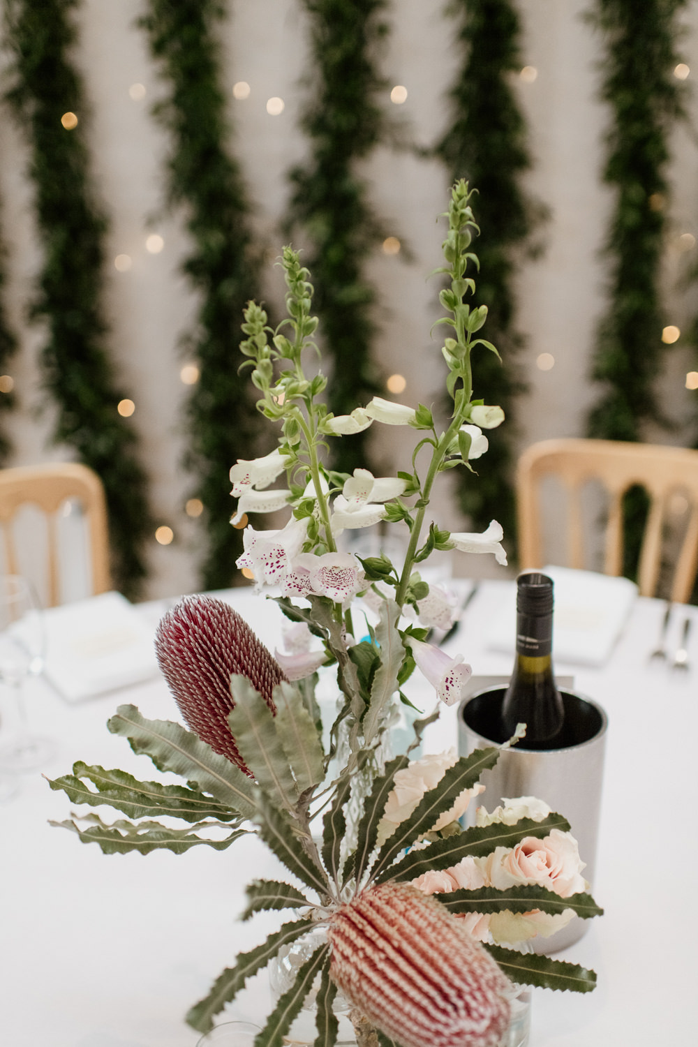 Bottle Flowers Centrepiece Henry Moore Wedding Ellie Gillard Photography