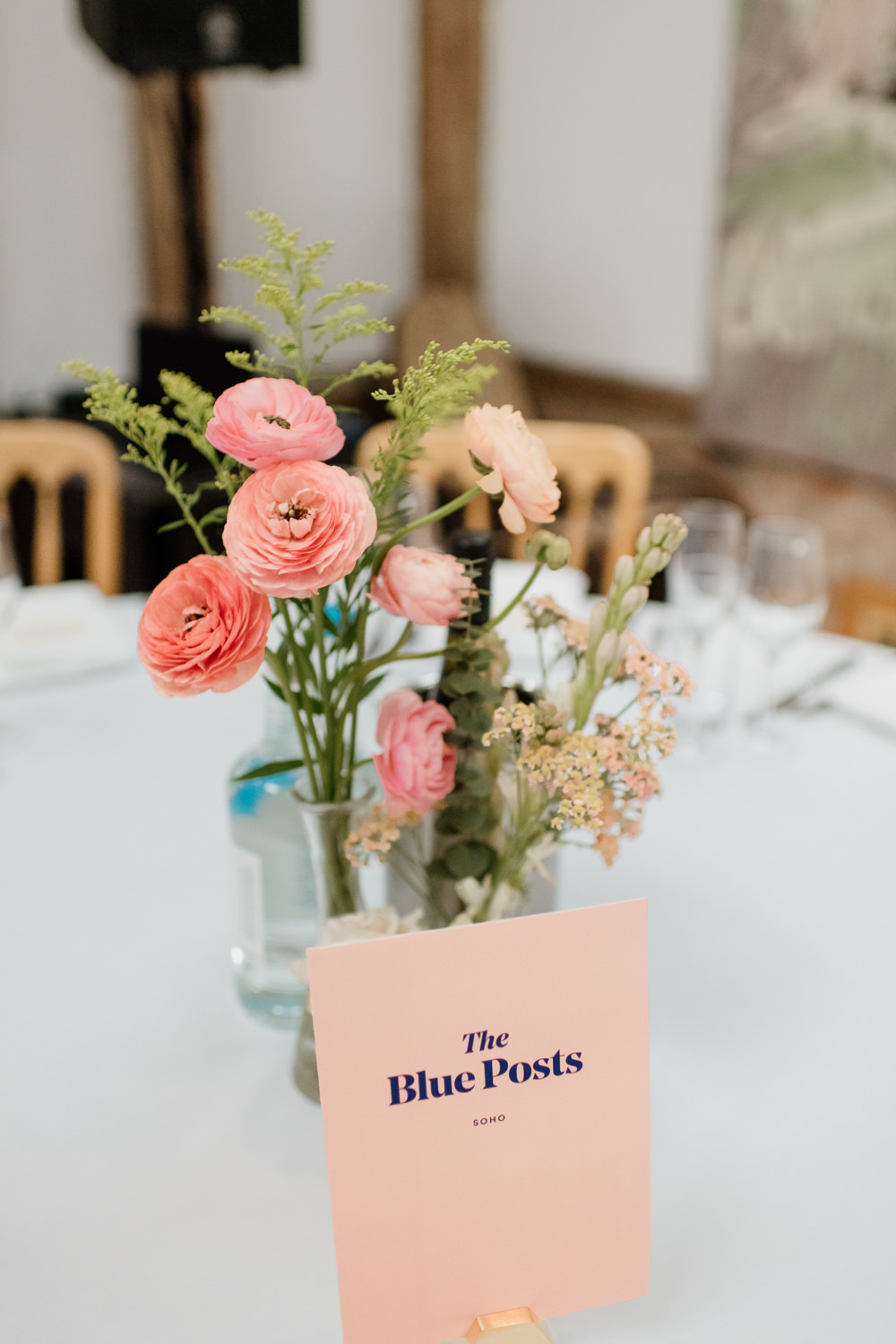 Table Flowers Pink Graphic Table Names Bottle Decor Henry Moore Wedding Ellie Gillard Photography