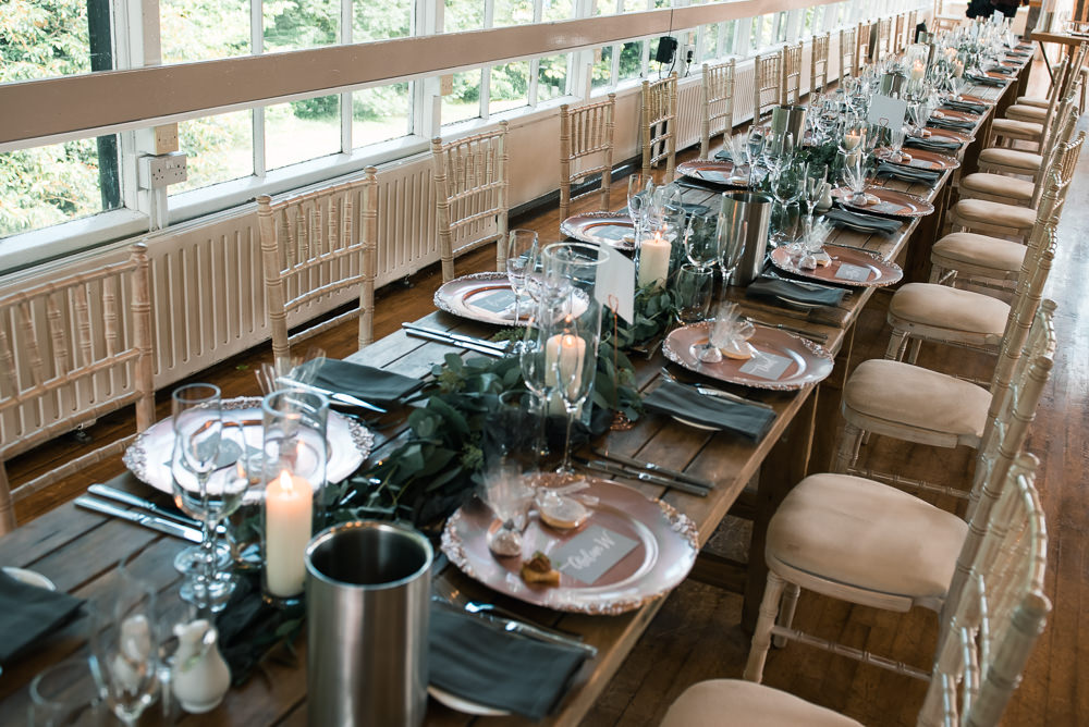 Eucalyptus Greenery Foliage Runner Tables Dining Hexham Winter Gardens Wedding Leighton Bainbridge Photography