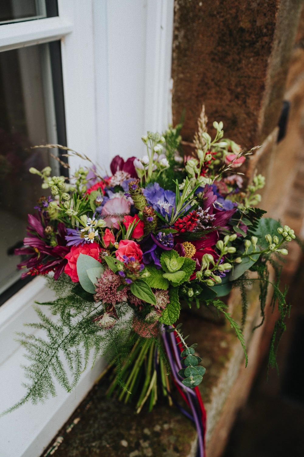 Bride Bridal Bouquet Multicolour Herb Mint Wildflower High Barn Wedding Edenhall Bloom Weddings