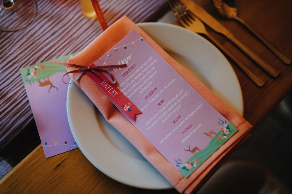 Place Setting Stationery Name Card Napkin Menu High Barn Wedding Edenhall Bloom Weddings