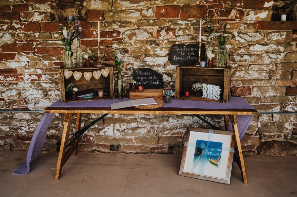 Card Table Mr & Mrs Chalkboard Sign Florals Wooden Crate High Barn Wedding Edenhall Bloom Weddings