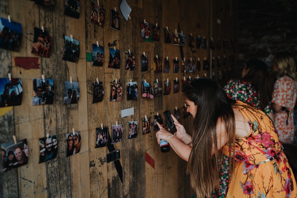 Polaroid Photo Photograph Wall String Peg High Barn Wedding Edenhall Bloom Weddings