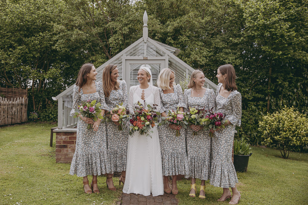 Bridesmaids Bridesmaid Dress Dresses Liberty Print Floral Flower Fabric Kent Marquee Wedding Lily Bungay and Co