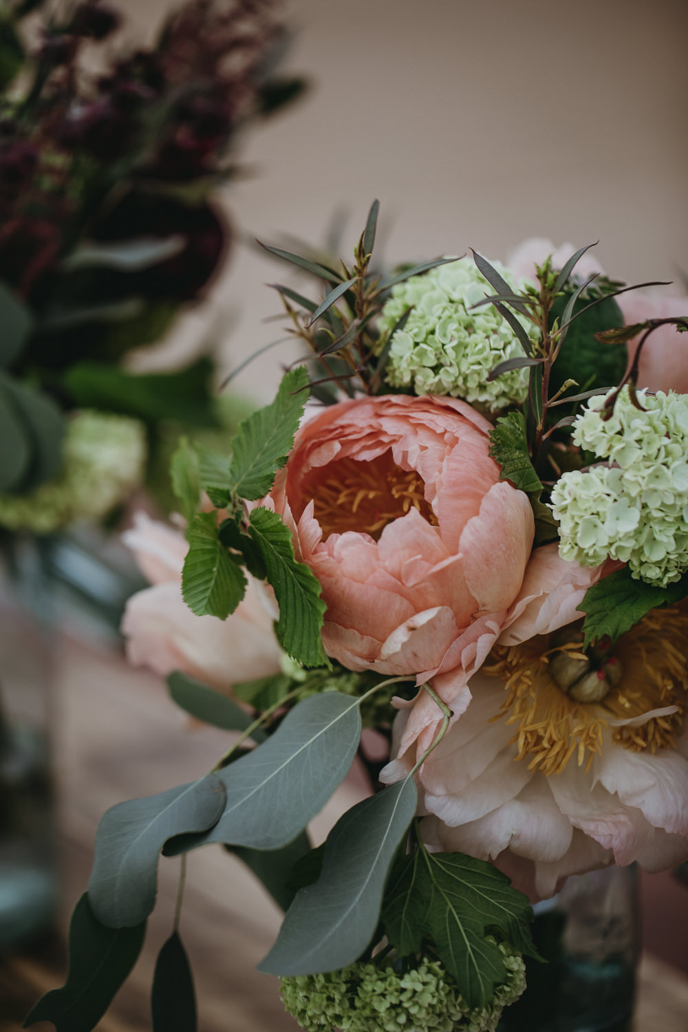 Bouquet Flowers Bride Bridal Coral Peony Rose Astilbe Plum Greenery Kent Marquee Wedding Lily Bungay and Co
