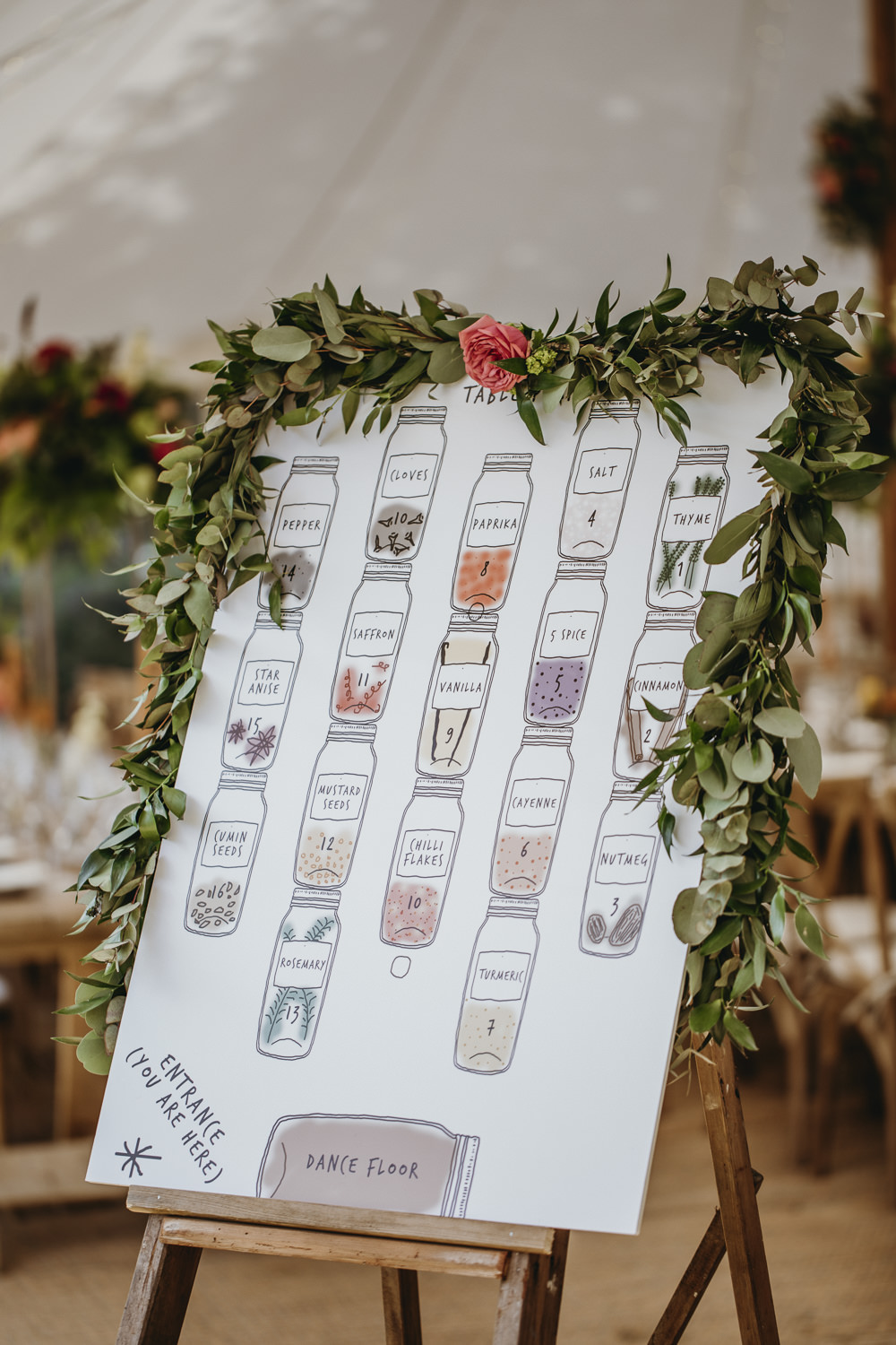 Jar Seating Chart Table Plan Greenery Foliage Kent Marquee Wedding Lily Bungay and Co