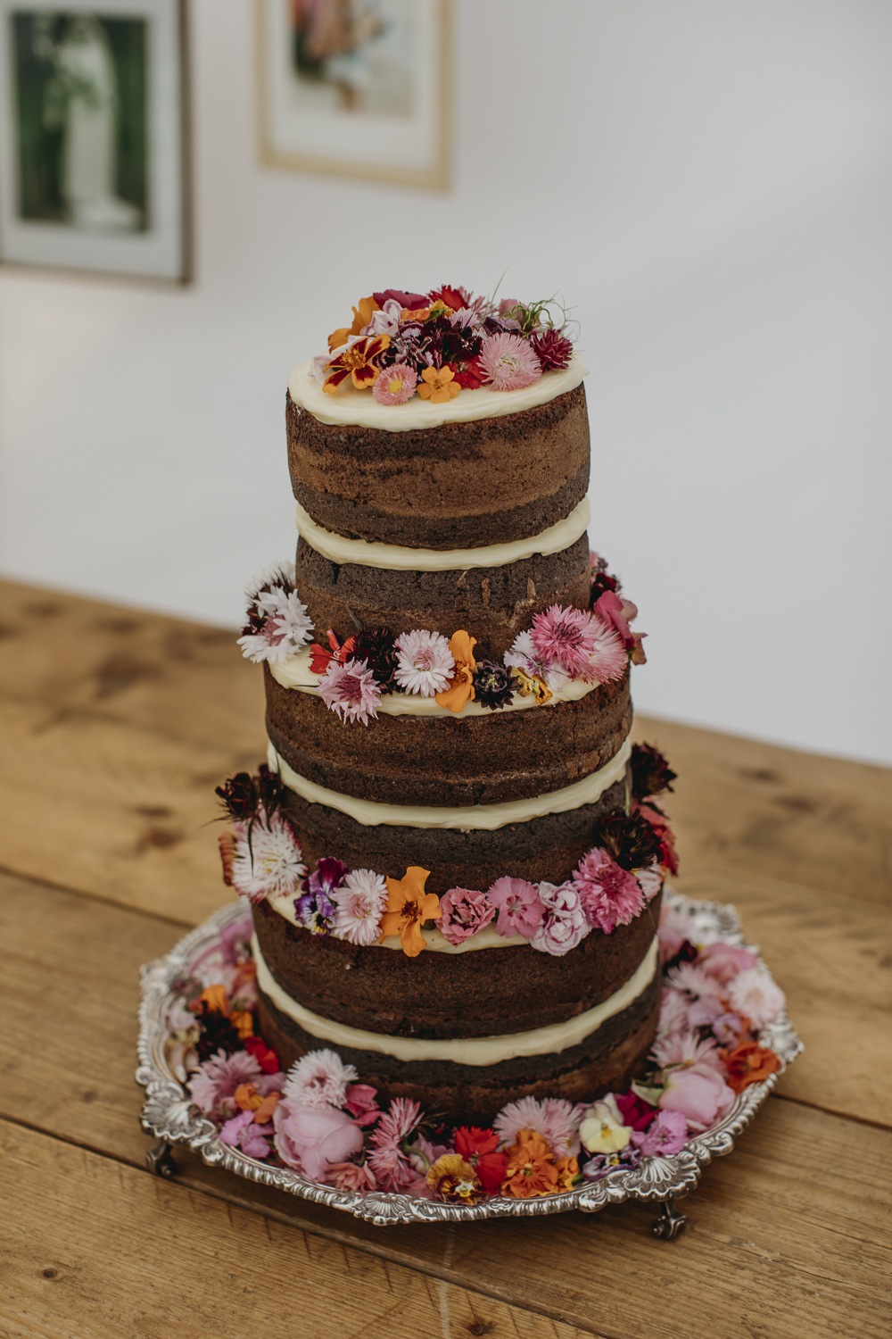 Naked Cake Chocolate Sponge Layer Flowers Kent Marquee Wedding Lily Bungay and Co