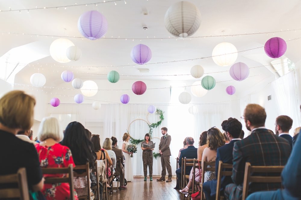 Hoop Backdrop Greenery Foliage Ceremony Aisle Lanterns Letchworth Wedding Milkbottle Photography