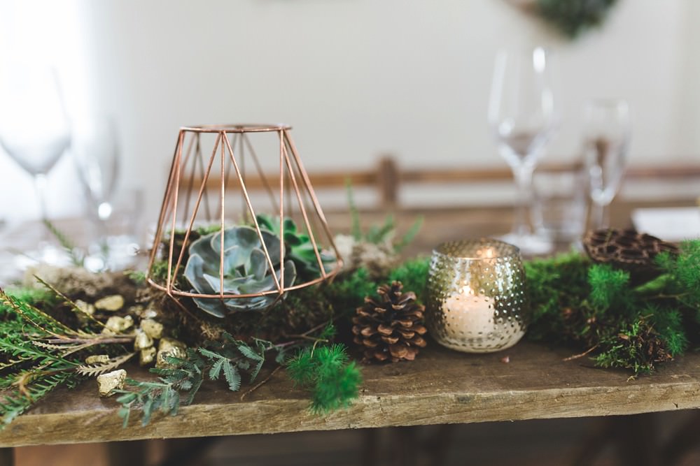 Centrepiece Decor Moss Foliage Greenery Runner Garland Table Candles Terrariums Letchworth Wedding Milkbottle Photography