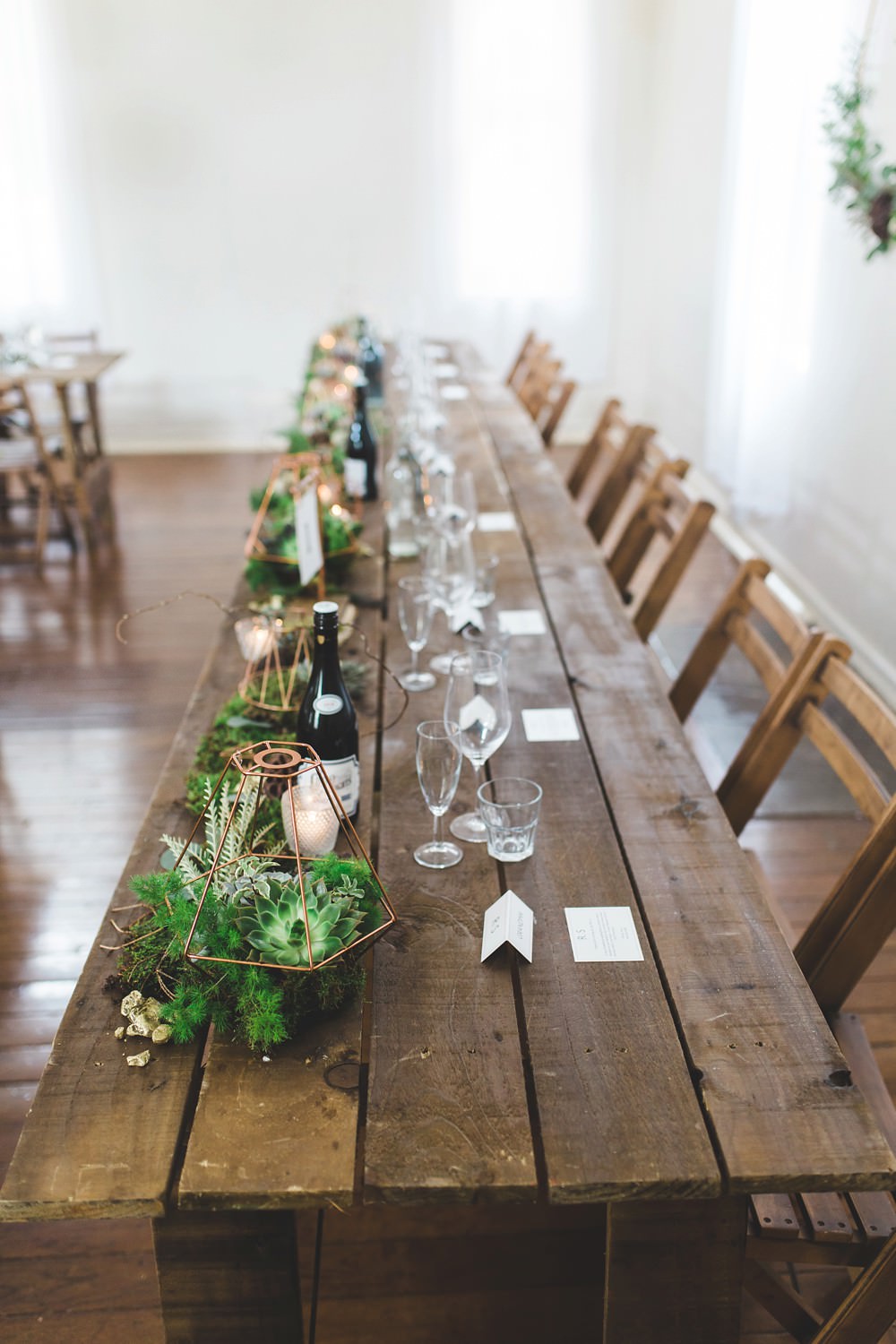 Centrepiece Decor Moss Foliage Greenery Runner Garland Table Candles Terrariums Letchworth Wedding Milkbottle Photography