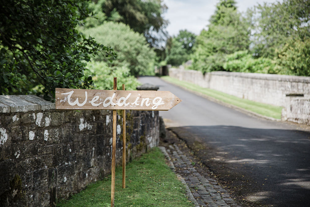 Wedding Direction Sign Wooden Signpost Marquee Castle Wedding Rachael Fraser Photography