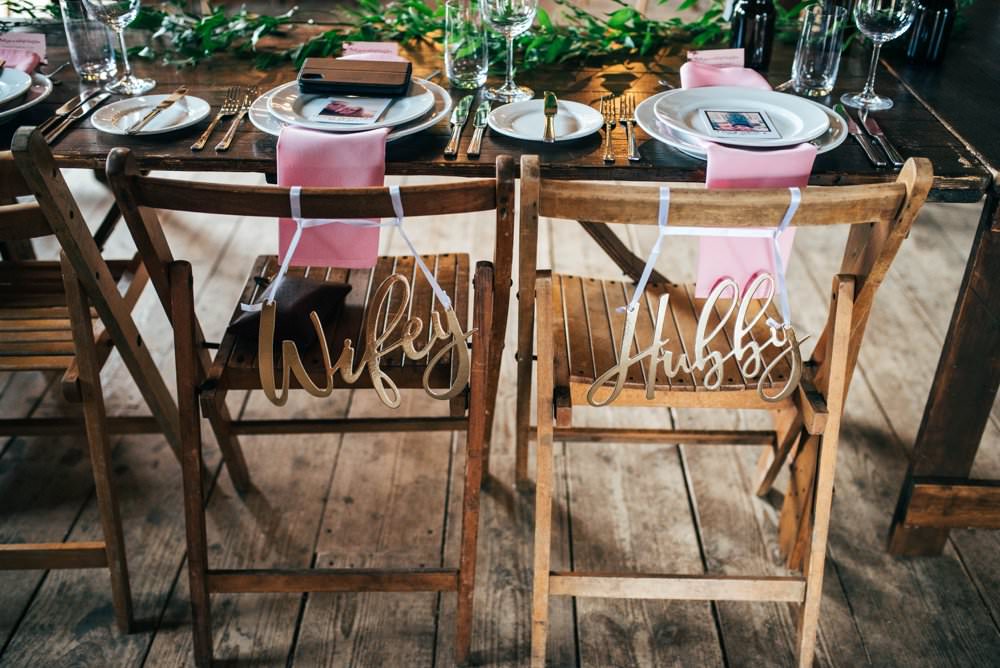 Mr Mrs Laser Cut Chair Signs Pink Red Wedding Three Flowers Photography