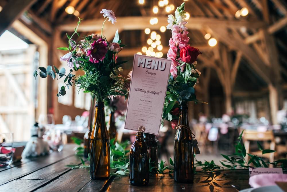 Bottle Flowers Table Centrepice Pink Red Wedding Three Flowers Photography