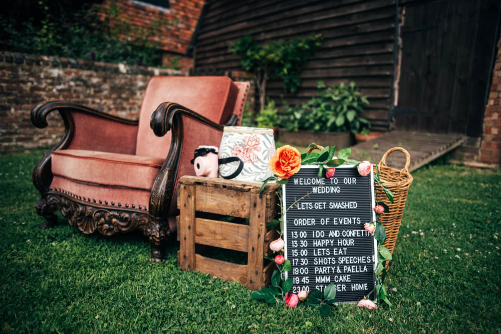 Peg Board Sign Signage Signs Order of the Day Pink Red Wedding Three Flowers Photography