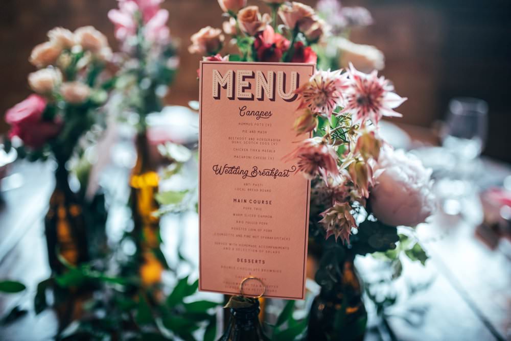 Menu Stationery Pink Red Wedding Three Flowers Photography