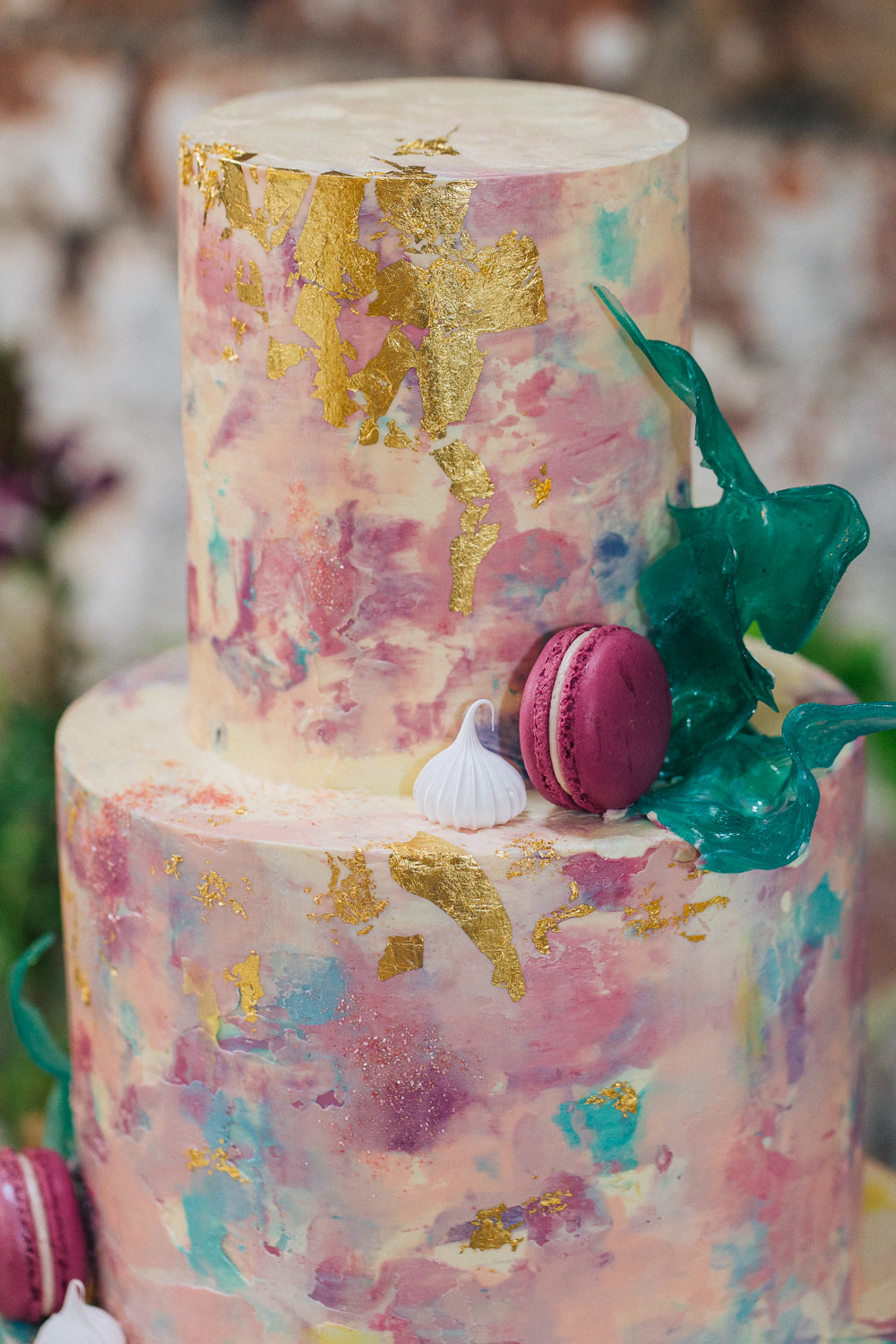 Watercolour Painted Cake Macaron Pink Yellow Pastel Playful Cool Wedding Ideas Sophie Lake Photography
