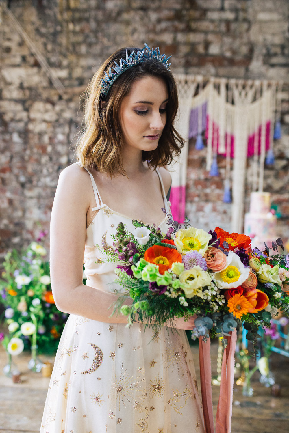 Bride Bridal Bouquet Flowers Colourful Poppy Poppies Playful Cool Wedding Ideas Sophie Lake Photography