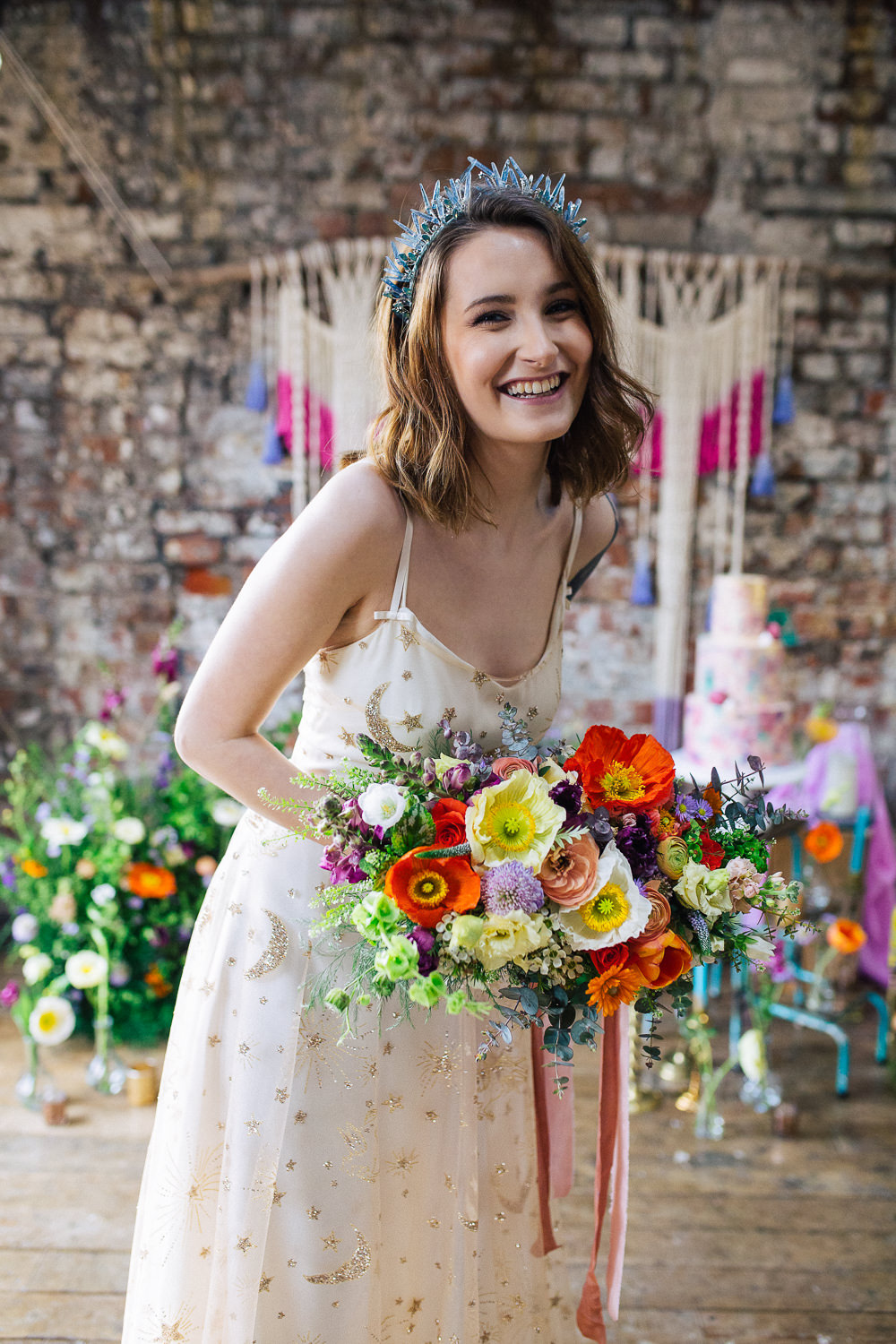 Bride Bridal Bouquet Flowers Colourful Poppy Poppies Playful Cool Wedding Ideas Sophie Lake Photography