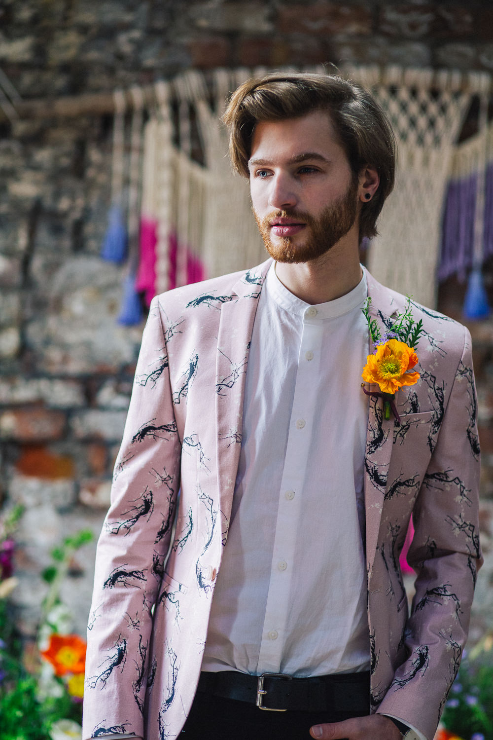 Groom Suit Jacket Pink Print Playful Cool Wedding Ideas Sophie Lake Photography