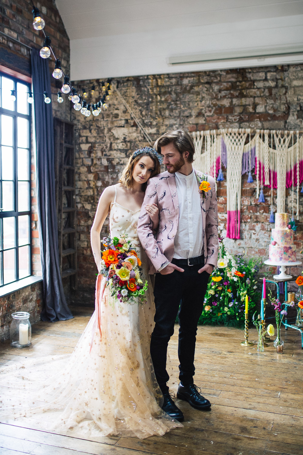Bride Bridal Dress Gown Moon Stars Celestial Gold Unicorn Playful Cool Wedding Ideas Sophie Lake Photography