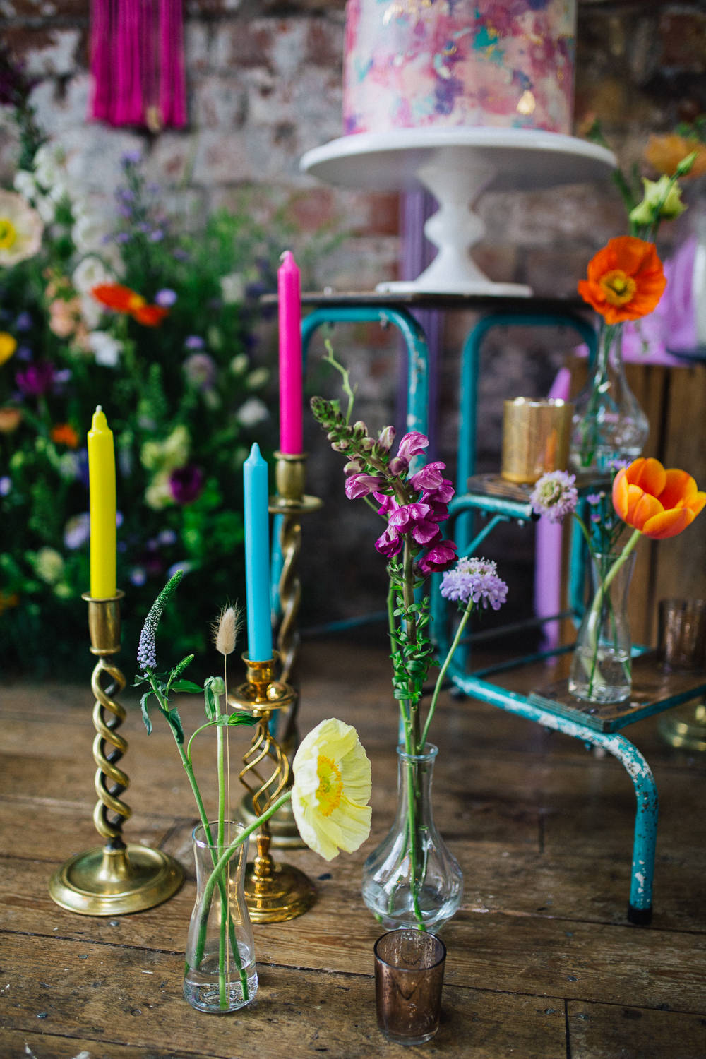 Neon Bright Candles Colourful Playful Cool Wedding Ideas Sophie Lake Photography