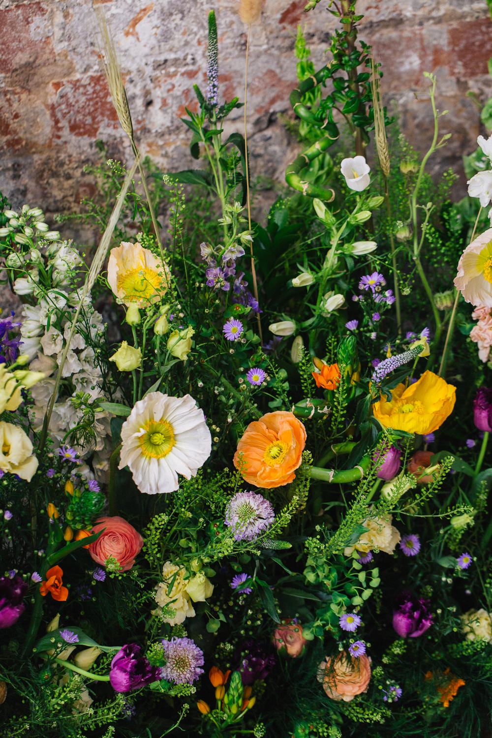 Meadow Flowers Meadowscape Arrangement Wild Colourful Poppy Poppies Playful Cool Wedding Ideas Sophie Lake Photography