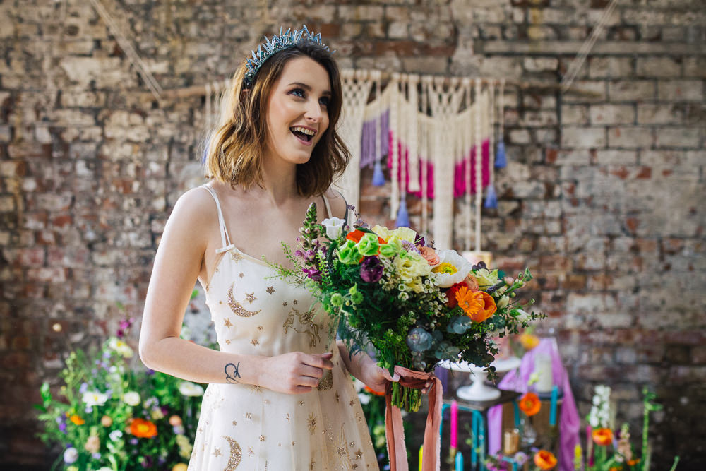 Bride Bridal Make Up Crystal Headdress Tiara Crown Playful Cool Wedding Ideas Sophie Lake Photography