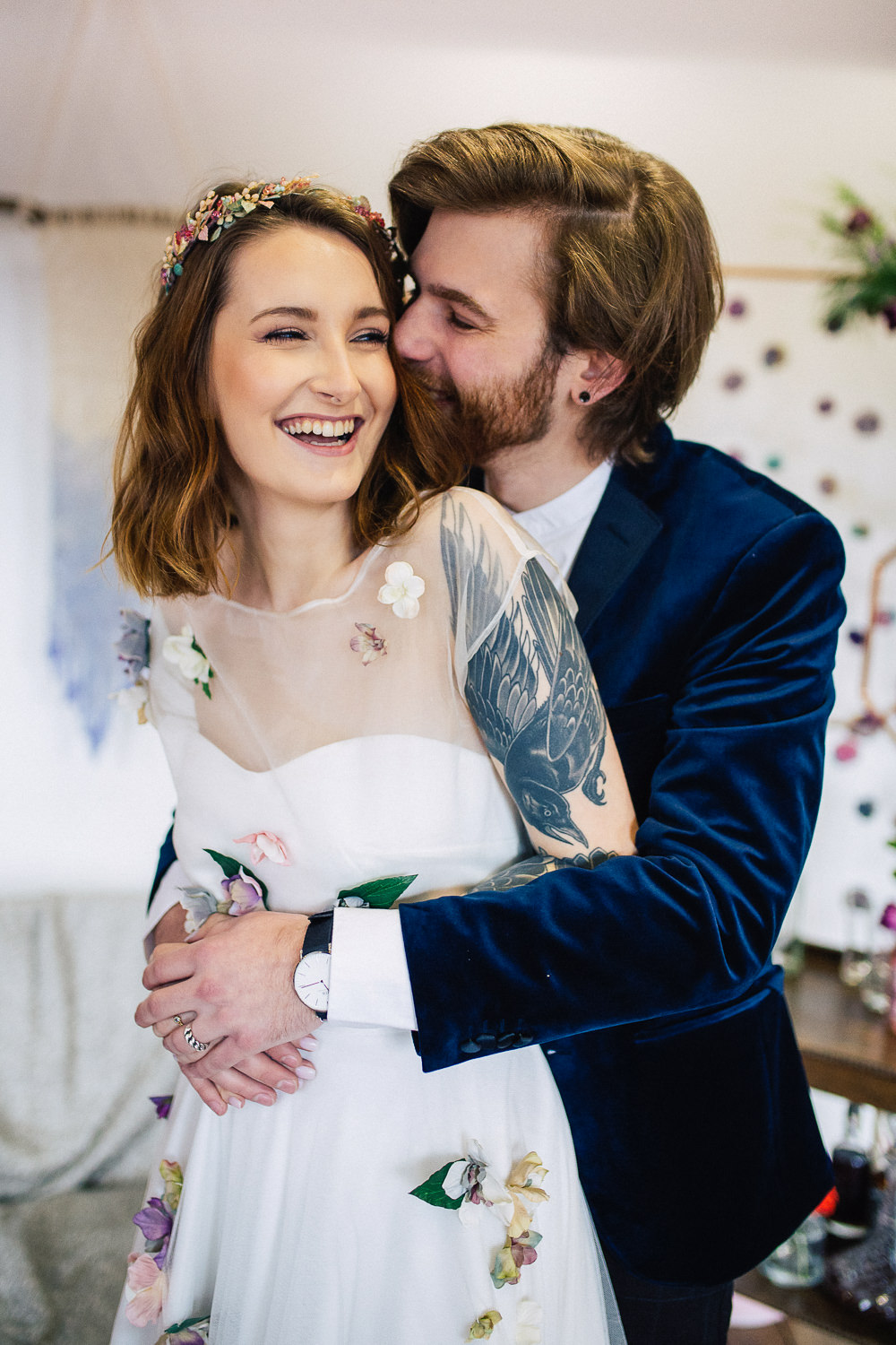 Bride Bridal Dress Gown Floral Flowers Applique Playful Cool Wedding Ideas Sophie Lake Photography