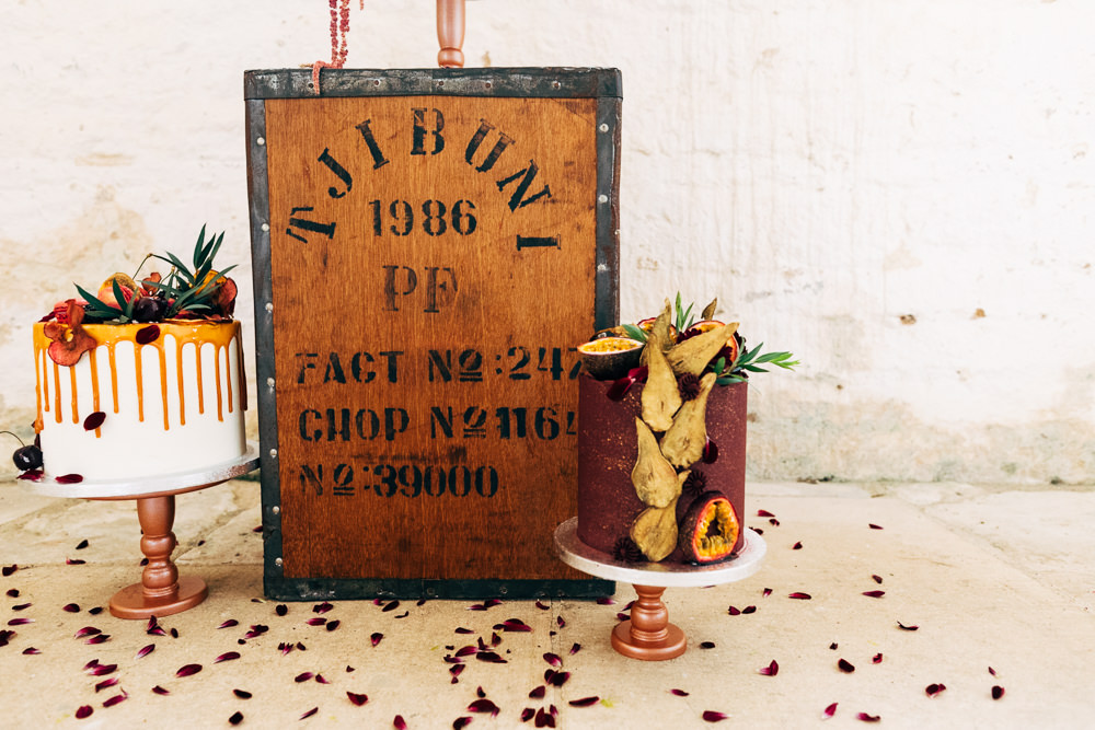 Cake Orange Burgundy Flowers Gold Retro Wedding Ideas Emily Little Wedding Photography