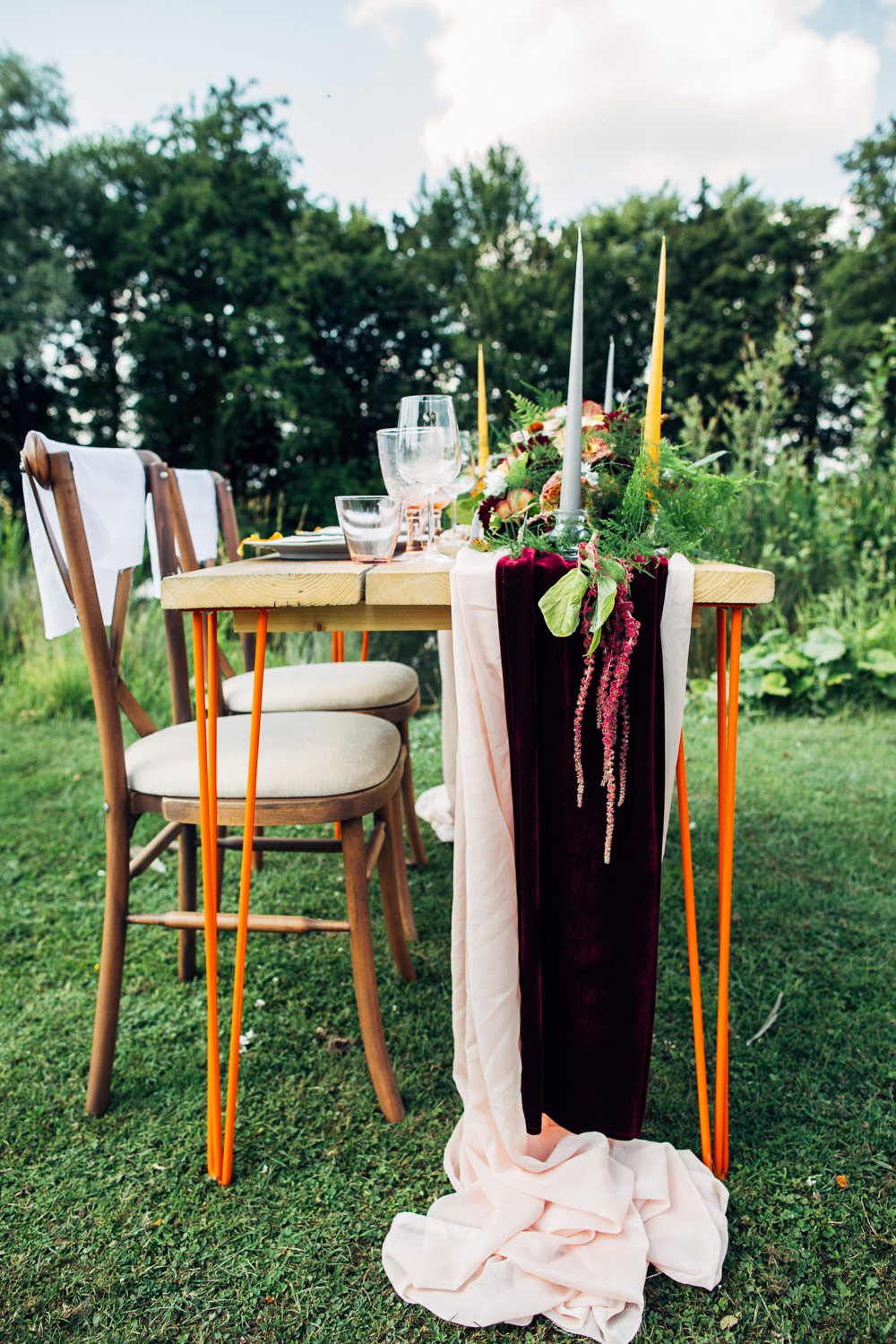 Table Tablescape Decor Flowers Runner Burgundy Orange Candles Retro Wedding Ideas Emily Little Wedding Photography