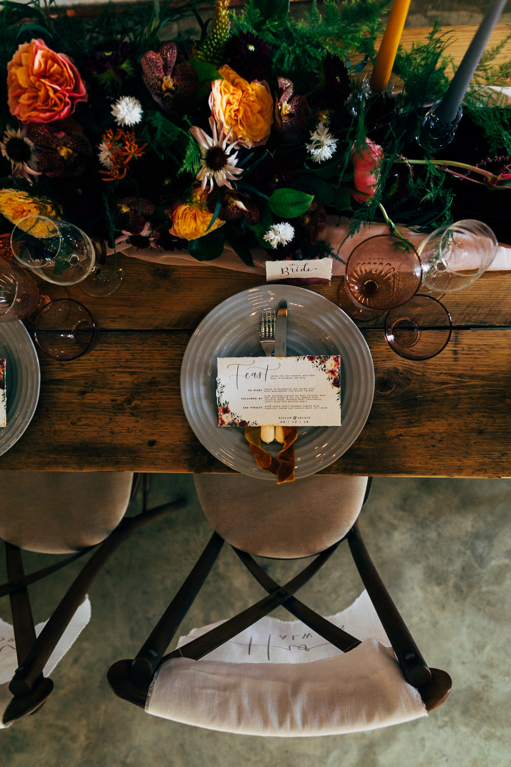Place Setting Plate Menu Floral Menu Retro Wedding Ideas Emily Little Wedding Photography