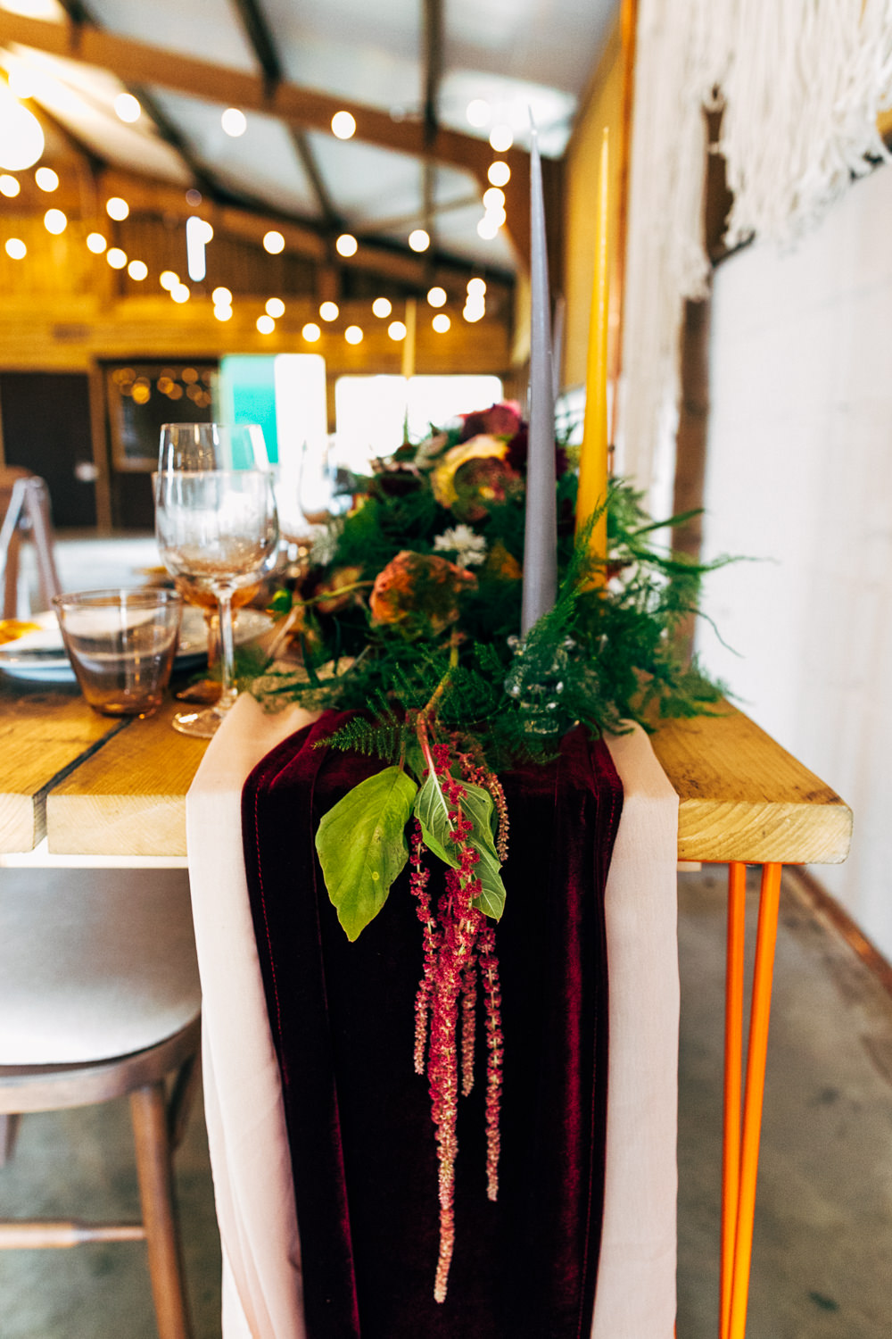 Table Tablescape Decor Flowers Runner Burgundy Orange Candles Retro Wedding Ideas Emily Little Wedding Photography