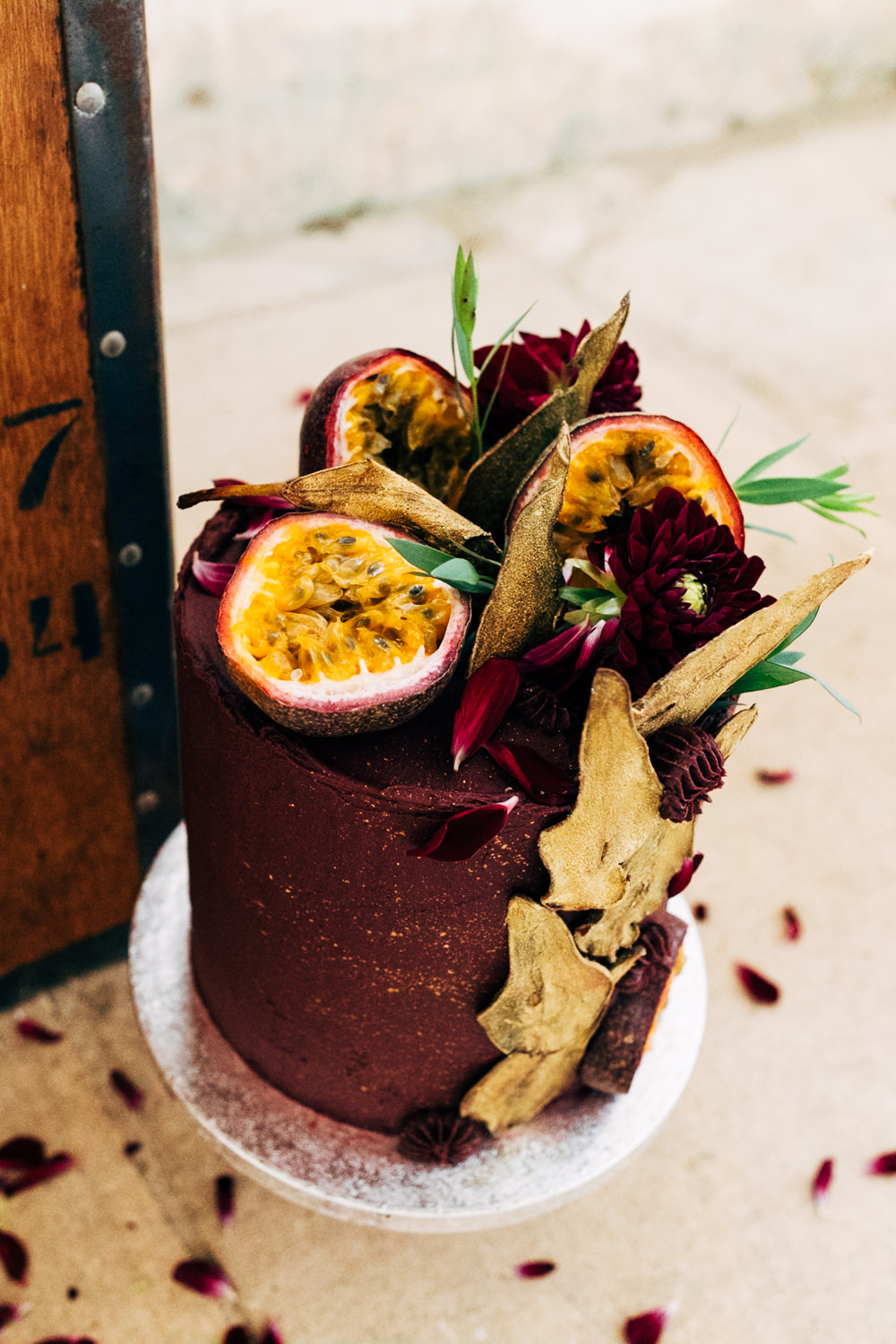 Cake Orange Burgundy Flowers Gold Retro Wedding Ideas Emily Little Wedding Photography