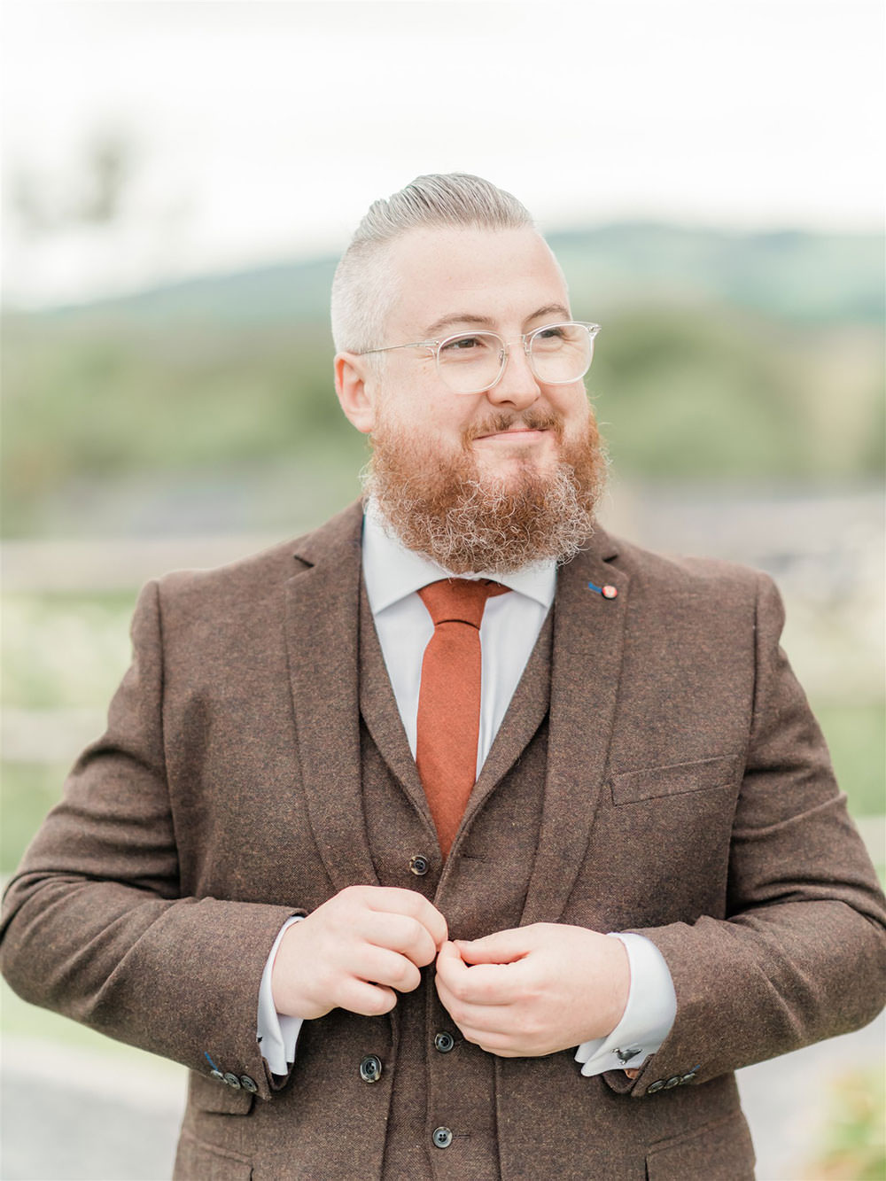 Slaters Tweed Three Piece Suit Waistcoat Groom Surprise Wedding Carn Patrick Photography