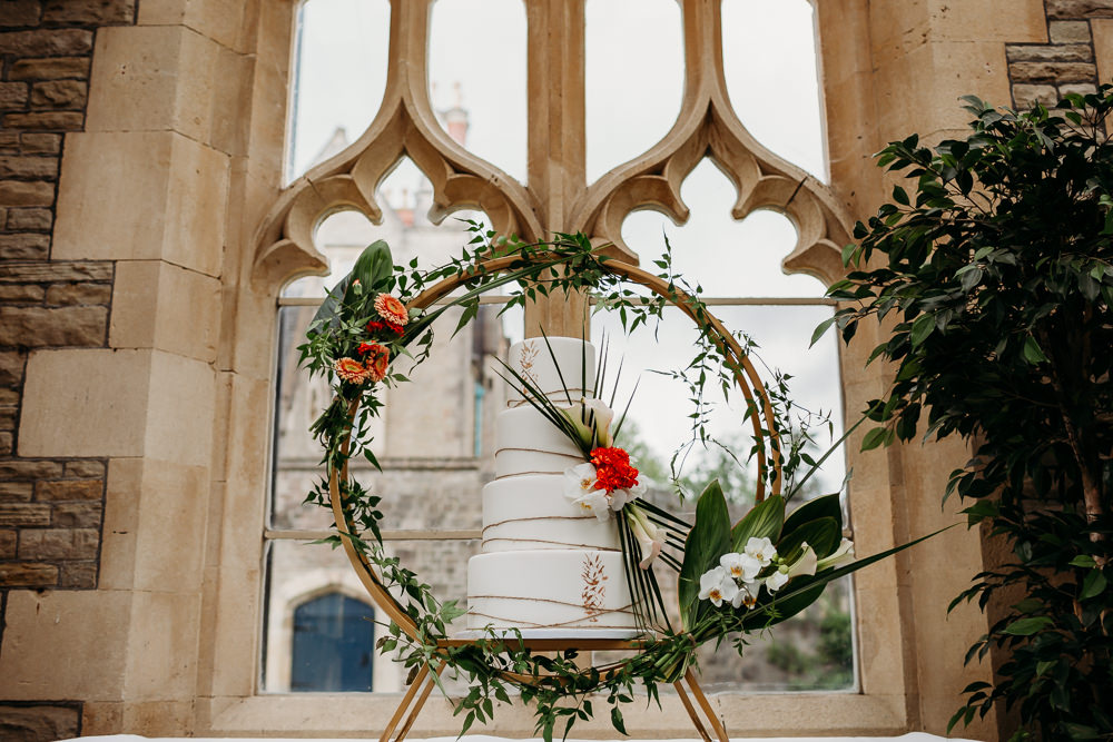 Cake Table Hoop Greenery Moon Gate Foliage Tropical Wedding Ideas When Charlie Met Hannah