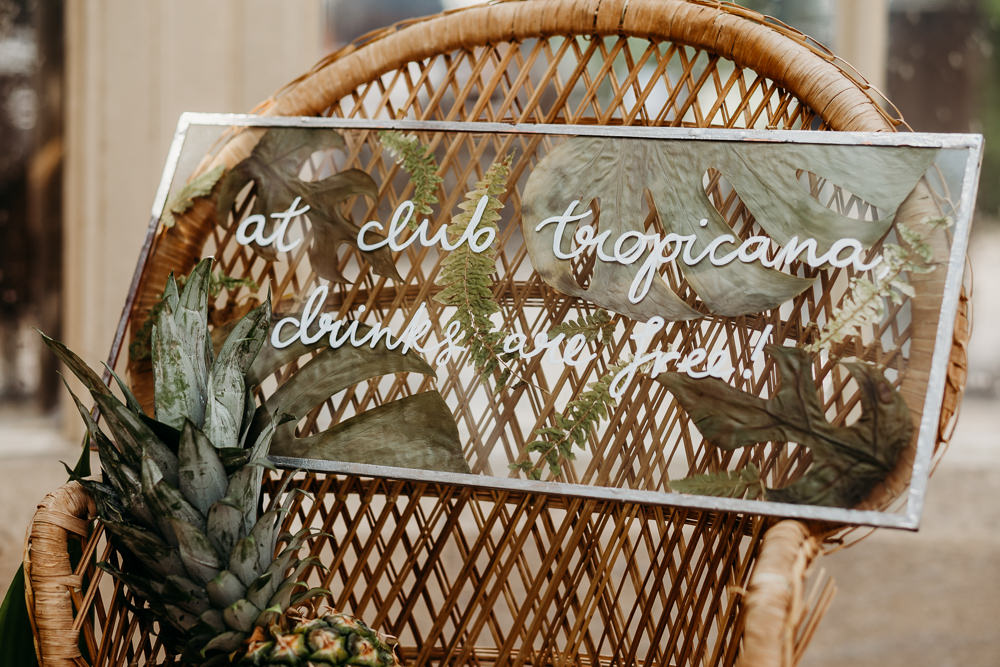 Glass Clear Perspex Acrylic Calligraphy Sign Signs Signage Tropical Wedding Ideas When Charlie Met Hannah